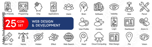 25 Thin Line Web Design and Development Icons Set
