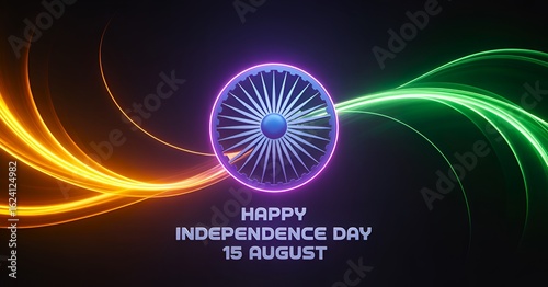 Indian independence day with ashoka chakra and lights