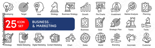 25 Thin Line Business and Marketing Icons Set