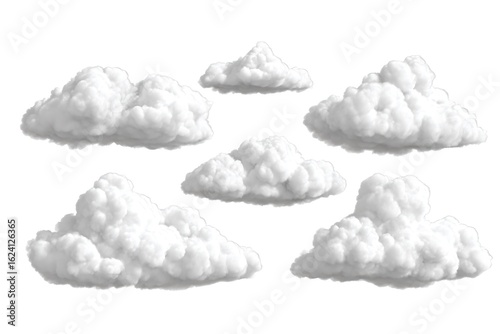 Fluffy White Cloud Clipart Collection on White Background with Weather Elements.