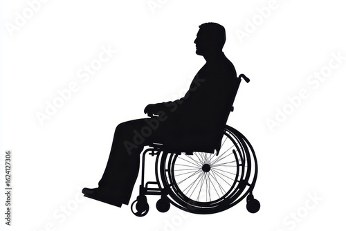 Man in wheelchair icon vector illustration isoleted on white background in black silhouette complex photo .