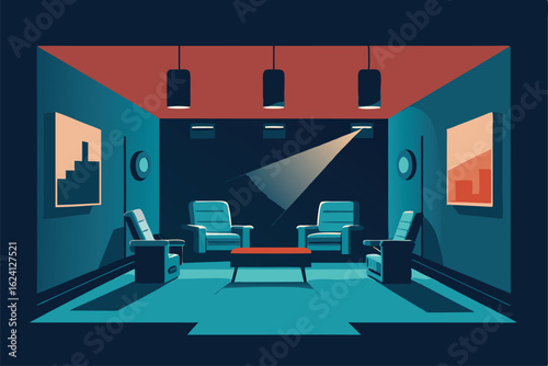 home theater room with reclining chairs  projector.eps