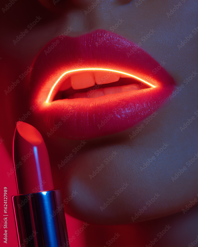 Obraz premium red lipstick on black background