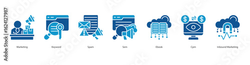 Traffic Generation Strategy banner web icon set vector illustration concept with icon of marketing, keyword, spam, sem, ebook, cpm, inbound marketing