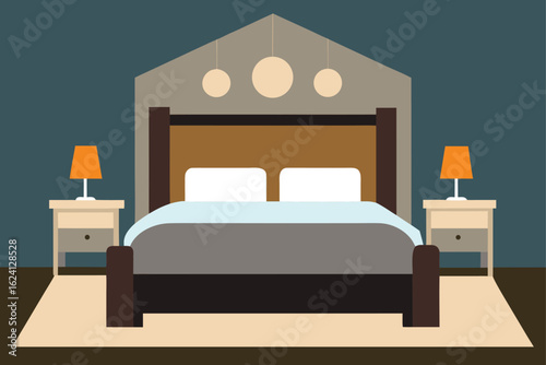 hotel style bedroom with neutral tones  .eps