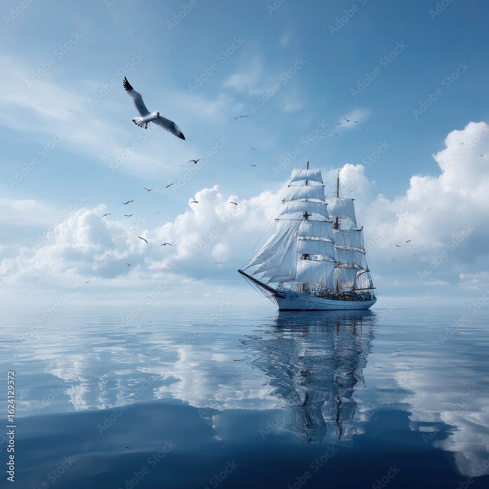 Obraz premium Sailing ship on calm ocean