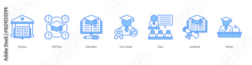 Academic Excellence banner web icon set vector illustration concept with icon of campus, full time, education, cum laude, class, academic, rector