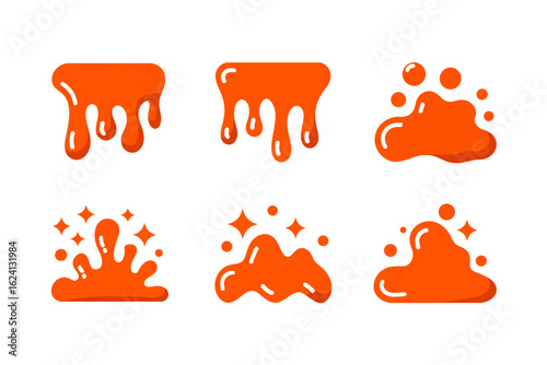 Cartoon orange slime drip pack, glossy goo collection, creative vector illustration, unique design for fun crafts