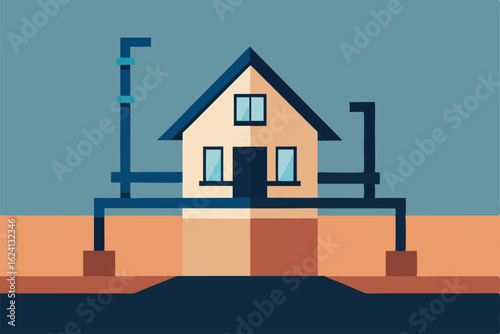 house foundation with plumbing  pipes  and rebar e.eps