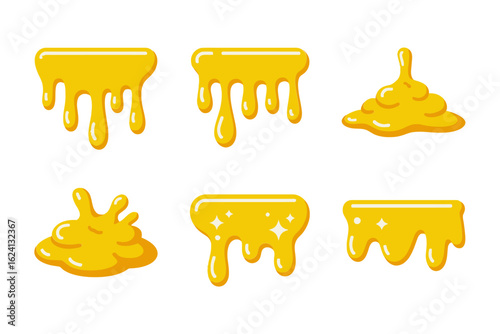 Yellow slime splash icon pack, glossy goo drip collection, creative vector illustration, unique design for digital decor