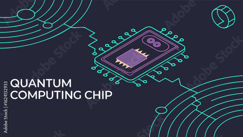Quantum computing chip illustration for advanced technology and future computing solutions concept design