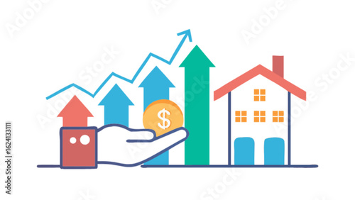Real estate investment growth concept with house property value and financial market trend analysis chart
