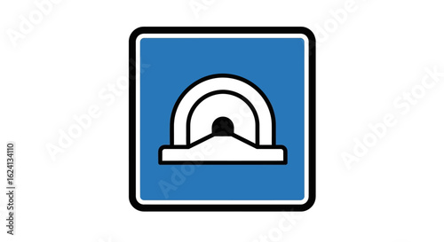 Tunnel ahead informational road sign icon. Blue square traffic symbol for indicating an underground passage for vehicles.