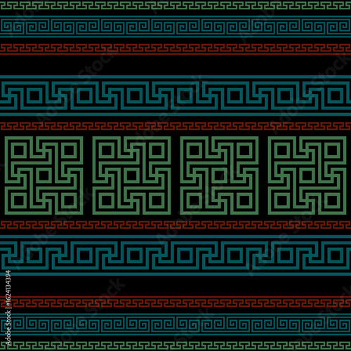 meander seamless pattern. greek fret repeated motif. dark repetitive background. vector geometric shapes. fabric swatch. wrapping paper. classic ornament. design template for textile, home decor