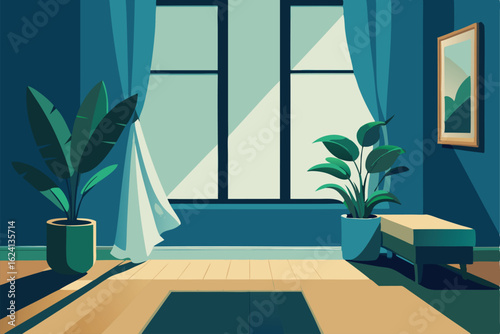 houseplants in a bright bedroom with wooden floors.eps