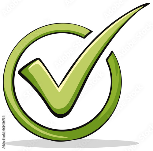 Vibrant green checkmark icon within a circular border symbolizing approval and correctness