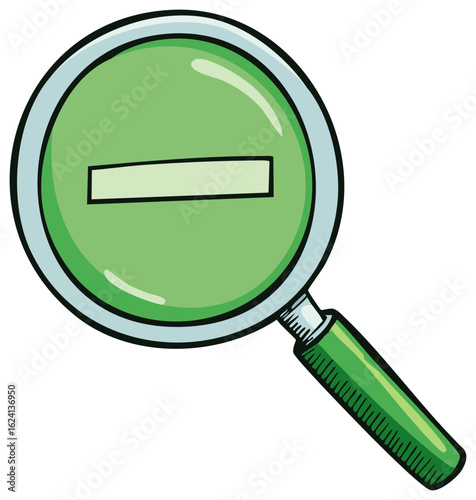 Magnifying glass with minus symbol in green color displays the concept of zoom out and decrease
