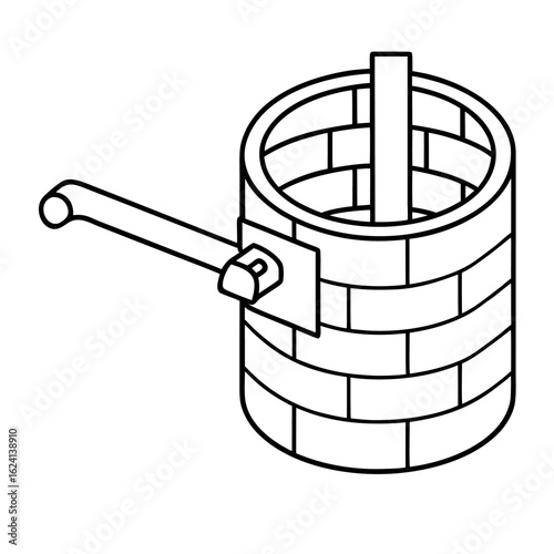 Illustration of a chimney damper mechanism with a handle and lever inside a pipe