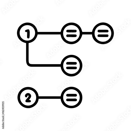 A simple diagram showing connections between numbered circles and circles with equal signs, illustrating a hierarchical structure.