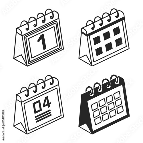 Four desk calendars with spiral binding vector