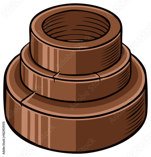 Vector illustration of a cracked brown stepped mechanical bushing
