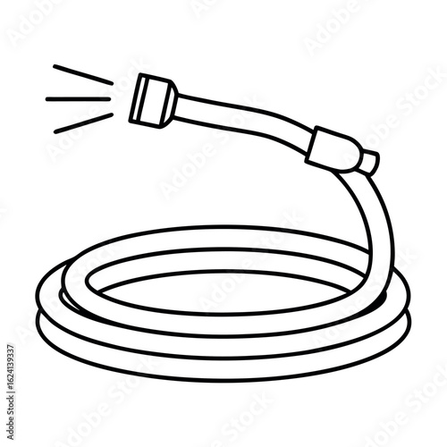 Coiled flexible hose with a nozzle for watering or cleaning suitable for garden or industrial use