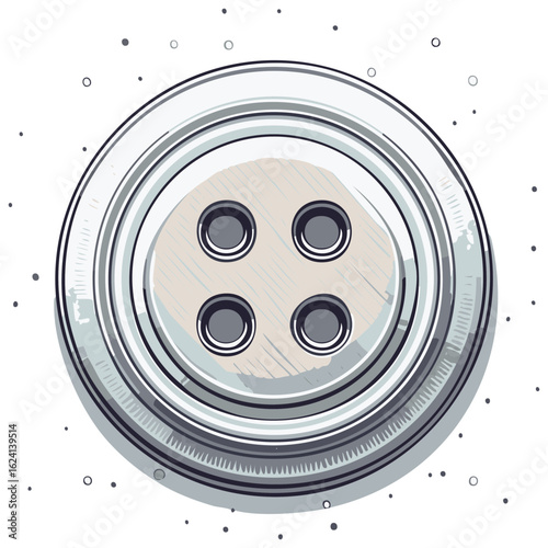 Hand drawn sketch illustration of a classic four hole round sewing button