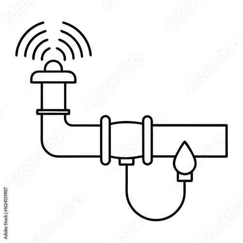 Industrial sensor attached to a pipe for detecting fluid leaks illustrating monitoring and safety systems