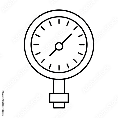 Industrial water pressure gauge with a red needle indicating measurement on a dial face
