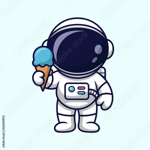 Illustration of cute astronaut enjoying an ice cream isolated on white background cartoon illustration of a happy cosmonaut in a space suit, perfect for childrens designs and spacethemed