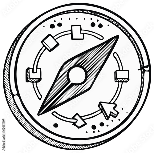 Classic Black and White Compass Rose Navigation Tool Hand Drawn Style Direction Finding for Travel Guidance and Exploration