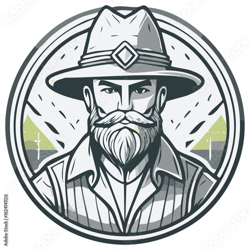 Emblematic Hunter With Beard and Hat Illustration