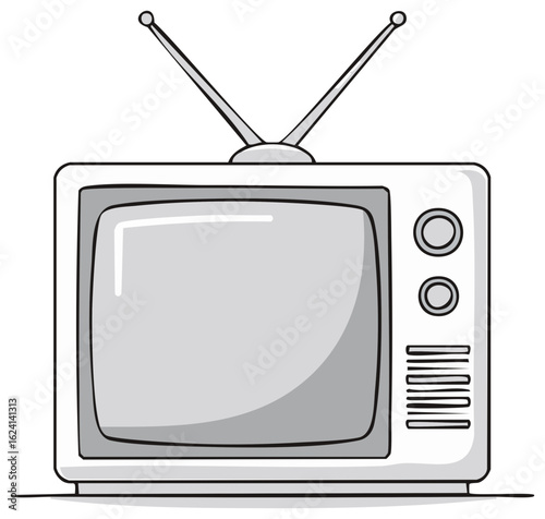 Retro television with rabbit ear antenna and analog controls