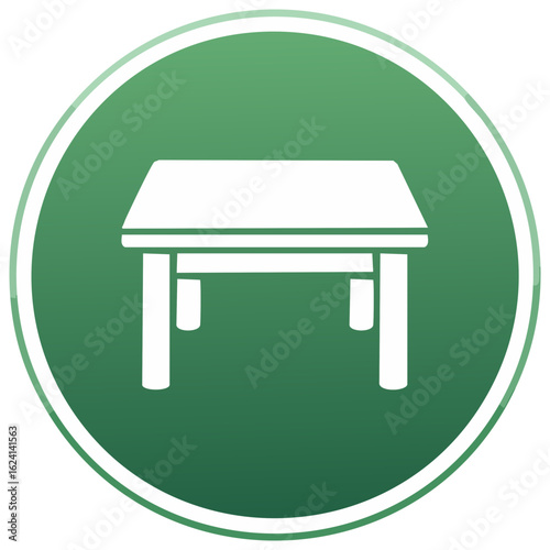 Modern White Table Icon in Green Circle Design Element