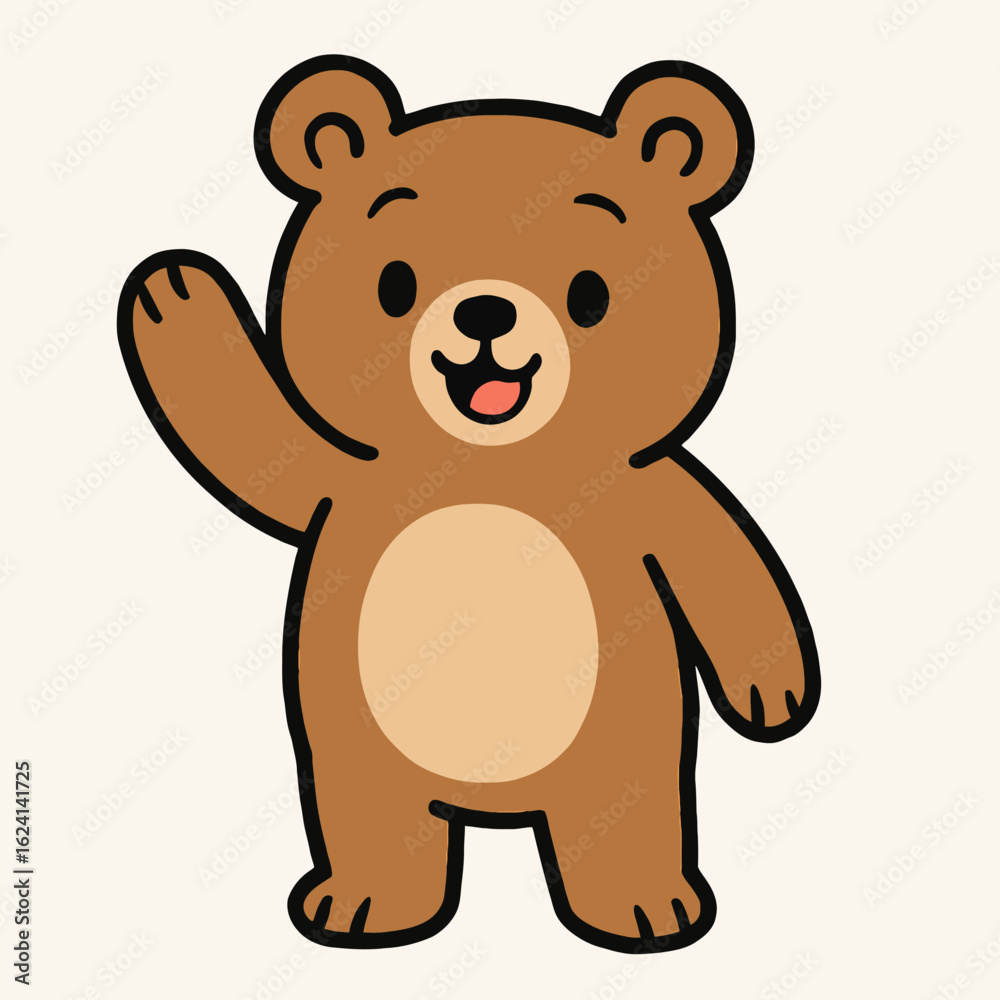 Obraz premium Illustration of a cute cartoon bear waving hello, a cheerful and friendly illustration perfect for greeting cards and childrens designs, isolated on white background