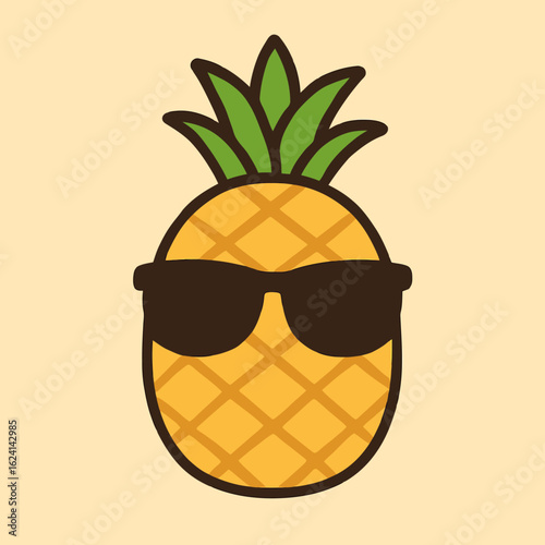 Illustration of a cool pineapple wearing sunglasses, embodying the essence of summer, vacation, and tropical vibes, perfect for conveying a sense of fun, relaxation, and carefree enjoyment