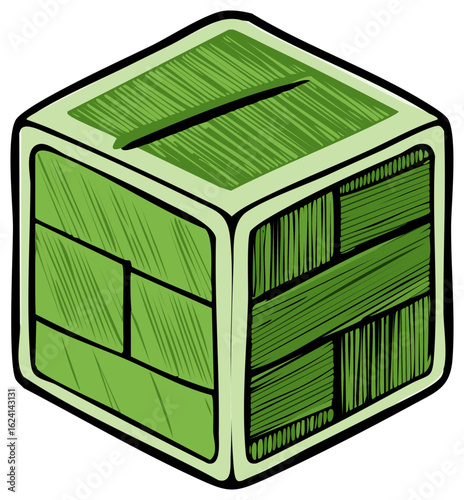 Green Donation Box Illustration with Slot for Money or Ballot Entry in Cartoon Style