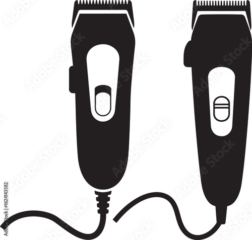 Two electric hair clippers side by side silhouette