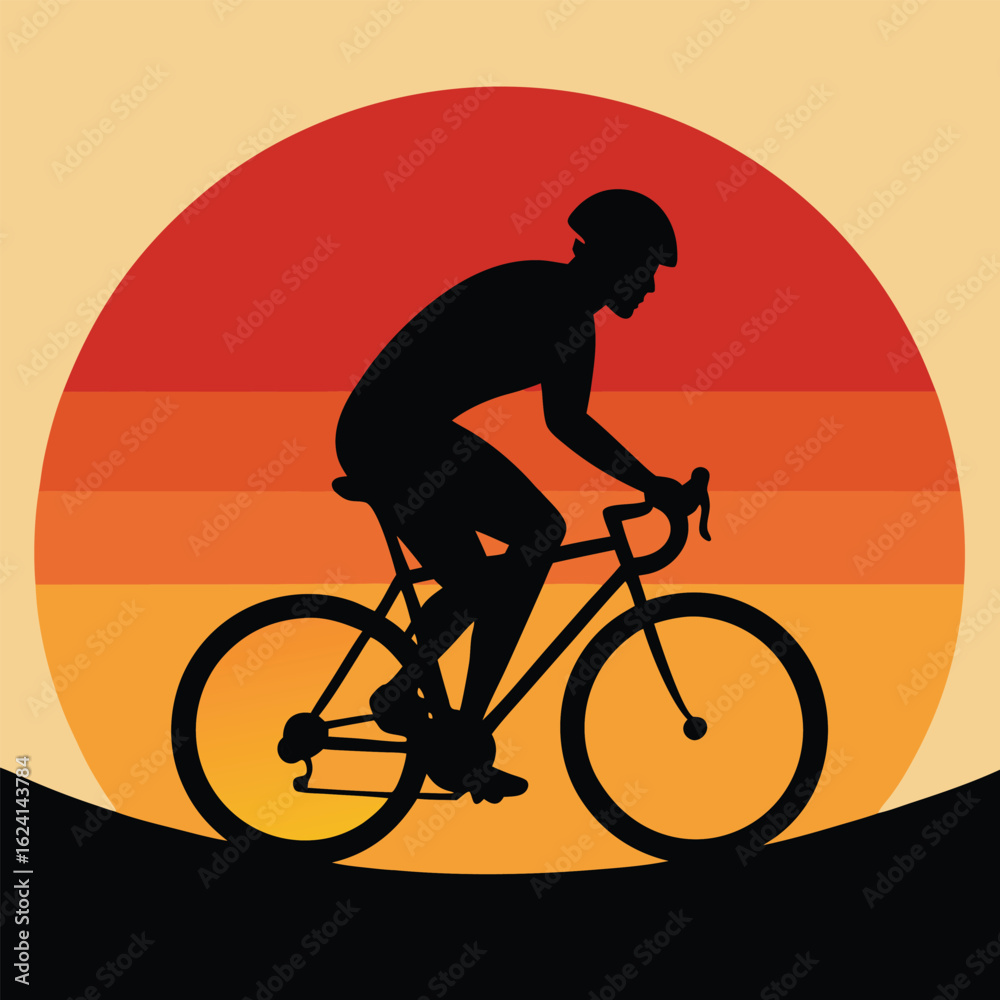 Obraz premium Silhouette of cyclist riding bicycle against a sunset
