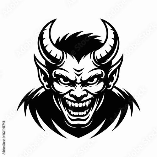 Fearsome Demon Head with Sharp Fangs and Glowing Eyes and Pointed Ears and Sharp Horns