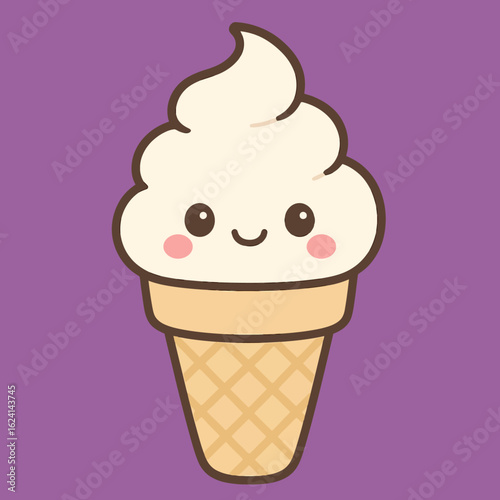 Illustration of a delightful cartoon illustration of a cute ice cream cone, perfect for adding a touch of sweetness and joy to any project, ideal for summerthemed designs and childrens