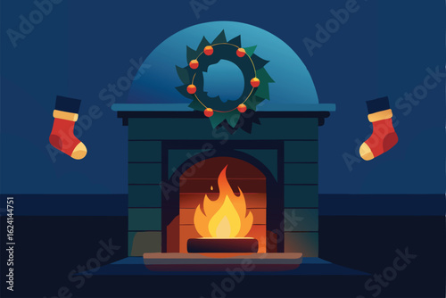 illustrated fireplace scene showing a roaring fir.eps