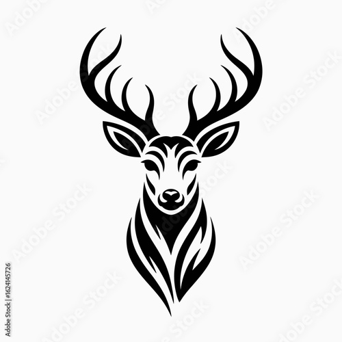 Elegant Stylized Deer Head with Majestic Antlers Artistic Illustration