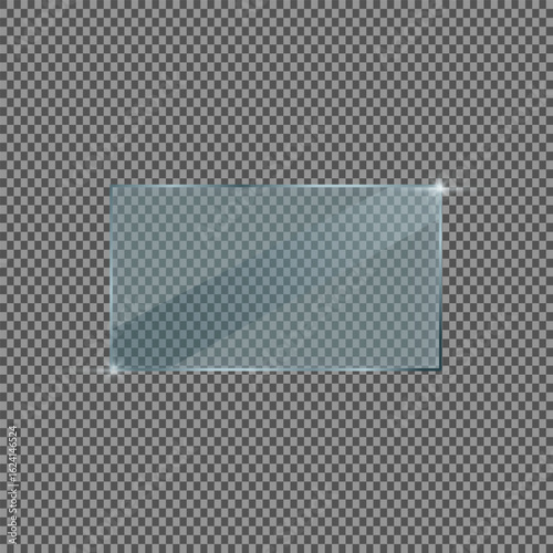 Transparent glass panel with a glossy finish and subtle shadow, set against a checkered background, ideal for representing clarity, modernity, and sleek design in digital interfaces or creative.