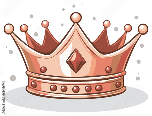 Shiny rose gold royal crown illustration with a center diamond gem
