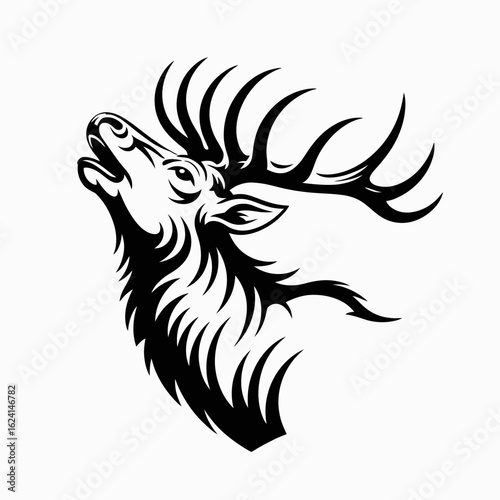 Majestic Stag Head Illustration With Antlers Roaring with Fierce Spirit Wildlife Art