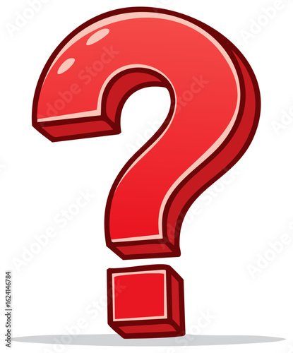 Vibrant red three dimensional question mark symbol for query inquiry uncertainty and solutions