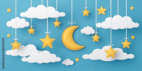 Dreamy night sky mobile with clouds and stars
