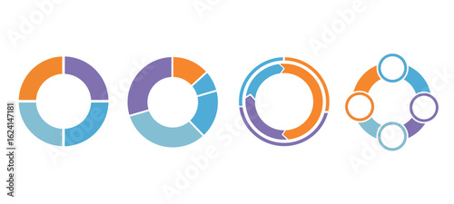 Colorful pie chart and donut chart set, Pie chart set Circle pie chart diagram, Circle icons for infographic, Pie chart circle, Flat process cycle, Progress sectors