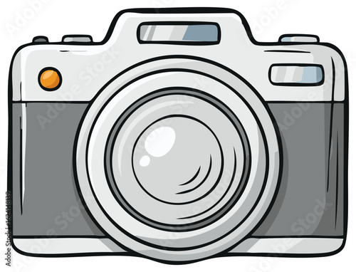 Simple hand-drawn cartoon illustration of a modern digital photo camera